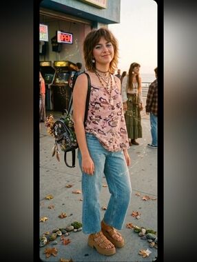 #17 Wet Seal Light Pink Floral Button Up Tank, Small